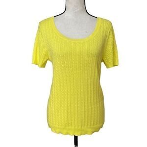 Lauren Ralph Lauren 100% cotton yellow ribbed knit short sleeve sweater size L